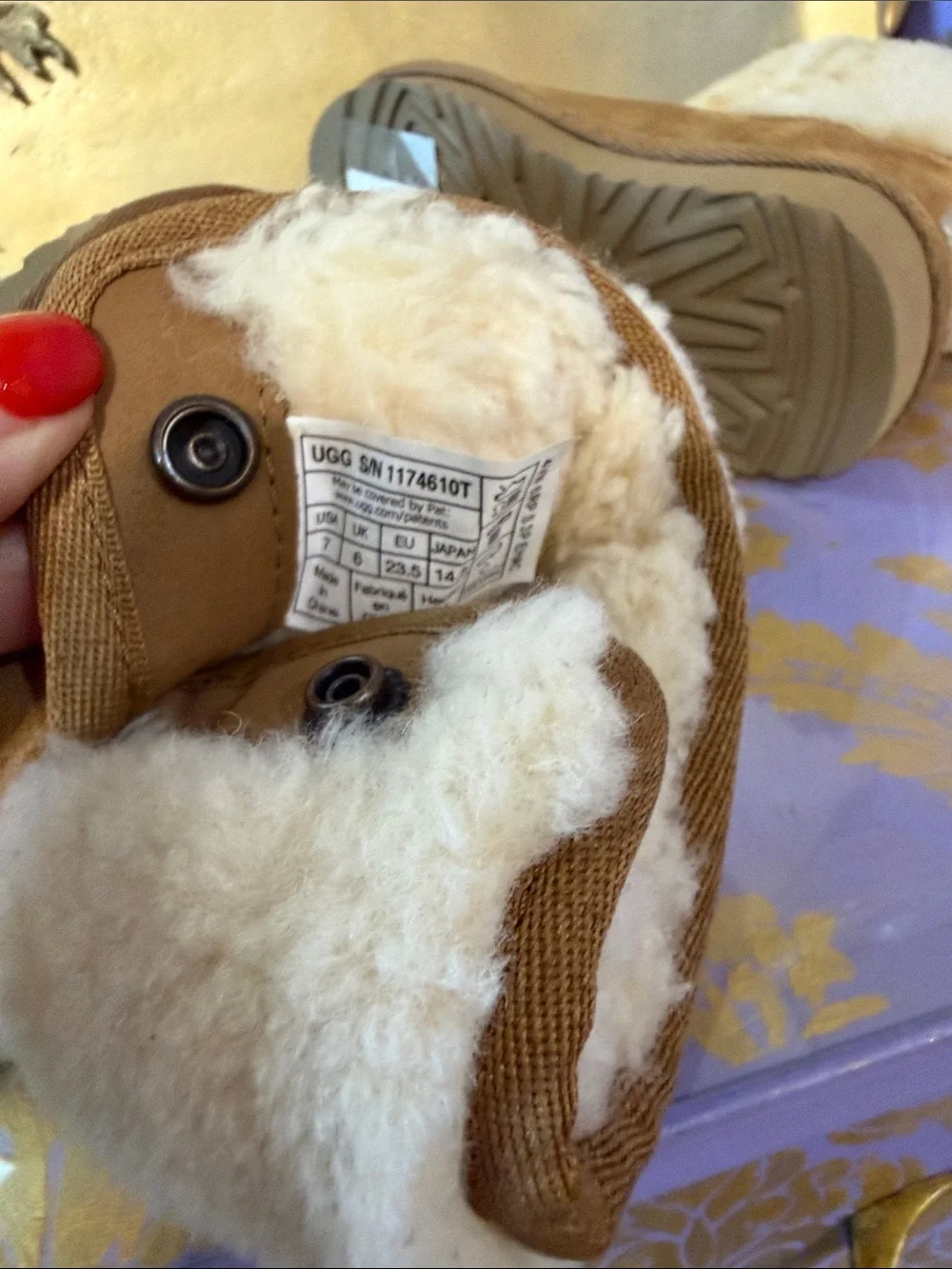 UGG Chestnut Suede Shearling Cuff Kids Slippers